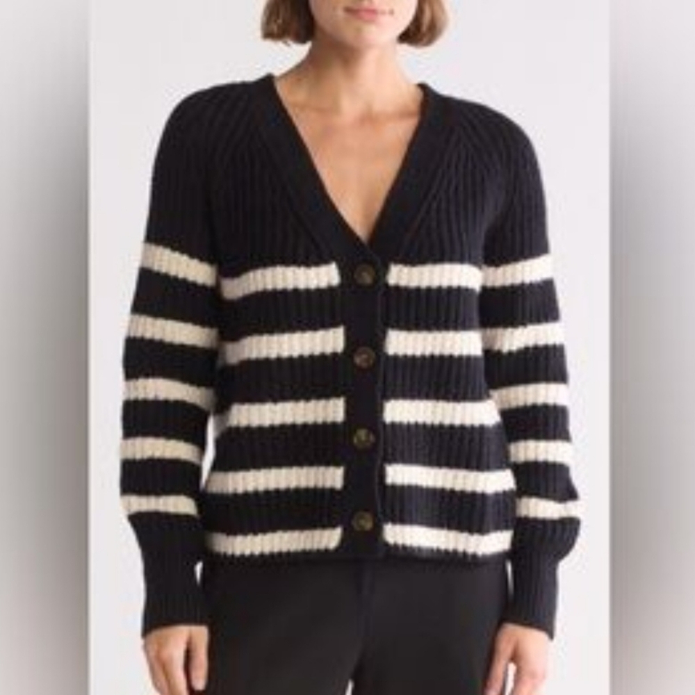 Caslon Black and White Striped Cardigan